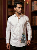 White Club Wear Printed Satin Cotton Shirt