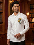 White Club Wear Printed Satin Cotton Shirt