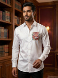 White Club Wear Printed Satin Cotton Shirt