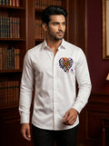 White Club Wear Printed Satin Cotton Shirt