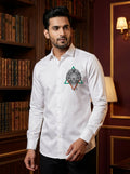 White Club Wear Printed Satin Cotton Shirt