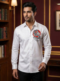 White Club Wear Printed Satin Cotton Shirt