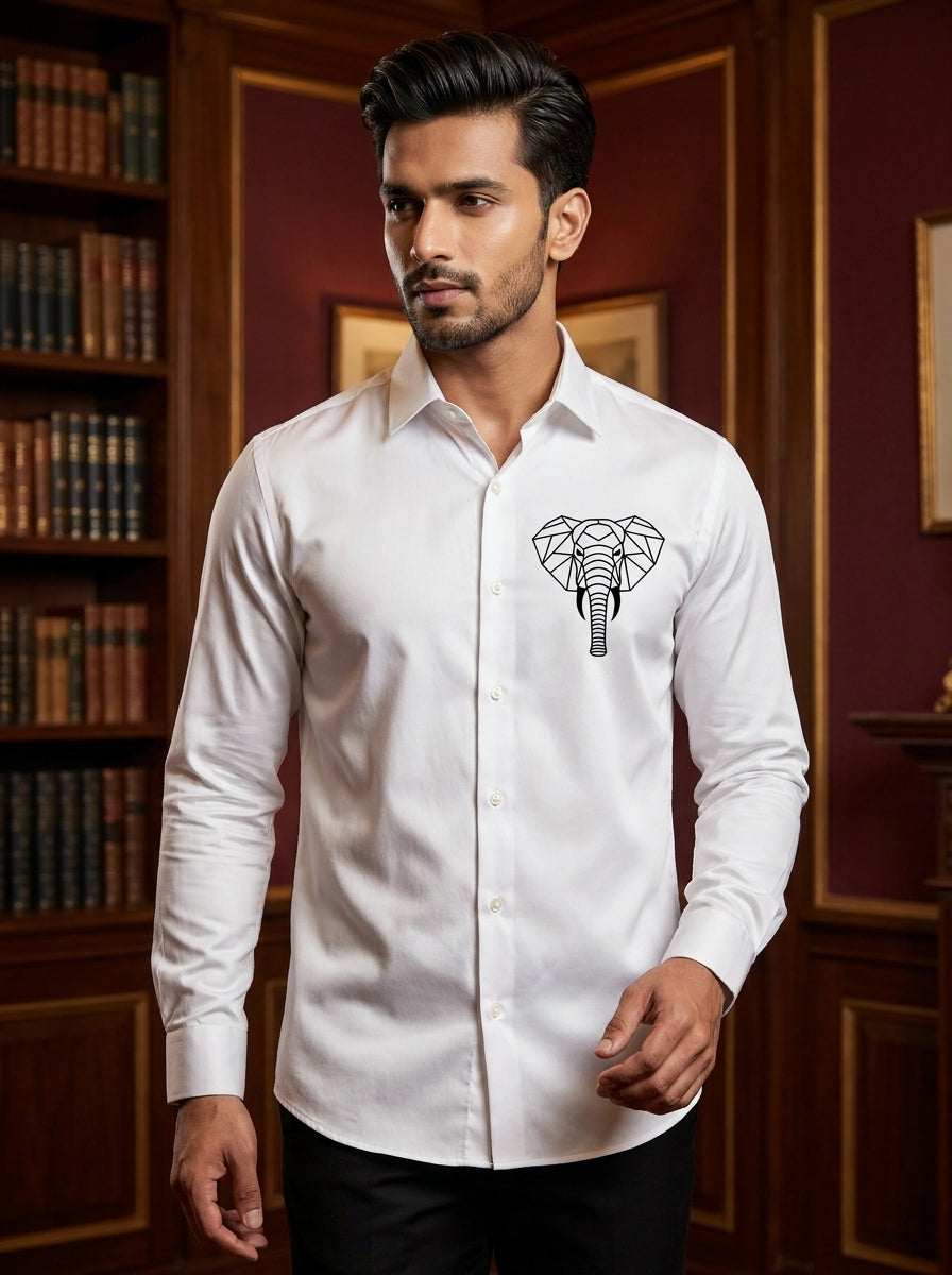 White Club Wear Printed Satin Cotton Shirt