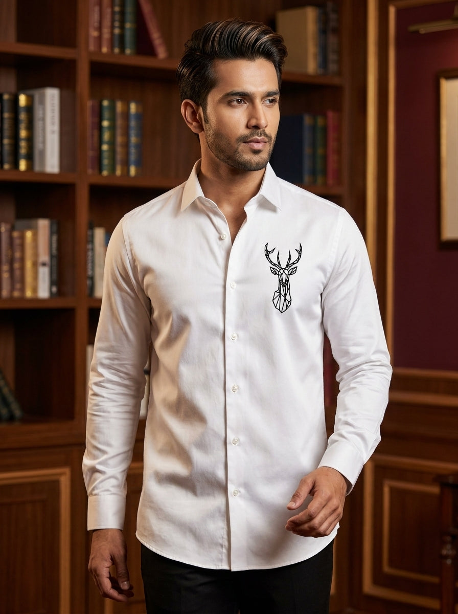 White Club Wear Printed Satin Cotton Shirt