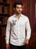 White Club Wear Printed Satin Cotton Shirt