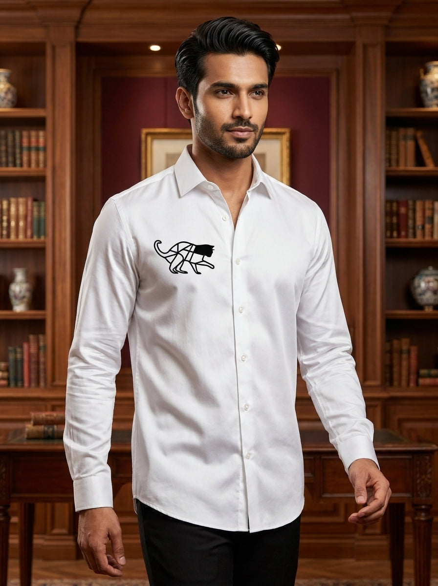 White Club Wear Printed Satin Cotton Shirt