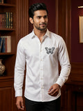 White Club Wear Printed Satin Cotton Shirt