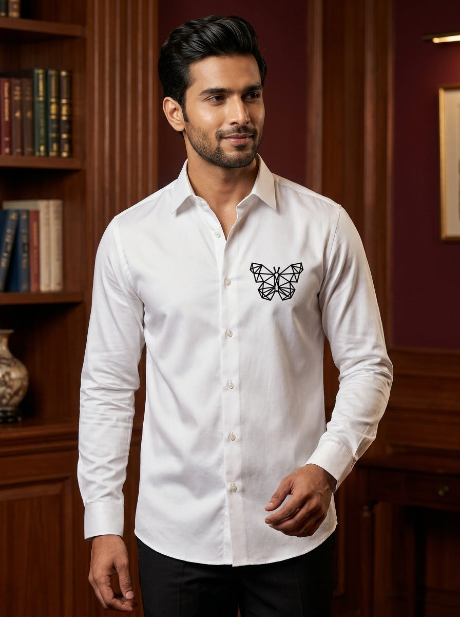White Club Wear Printed Satin Cotton Shirt