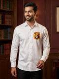 White Club Wear Printed Satin Cotton Shirt