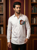 White Club Wear Printed Satin Cotton Shirt
