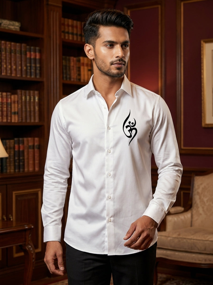 White Club Wear Printed Satin Cotton Shirt