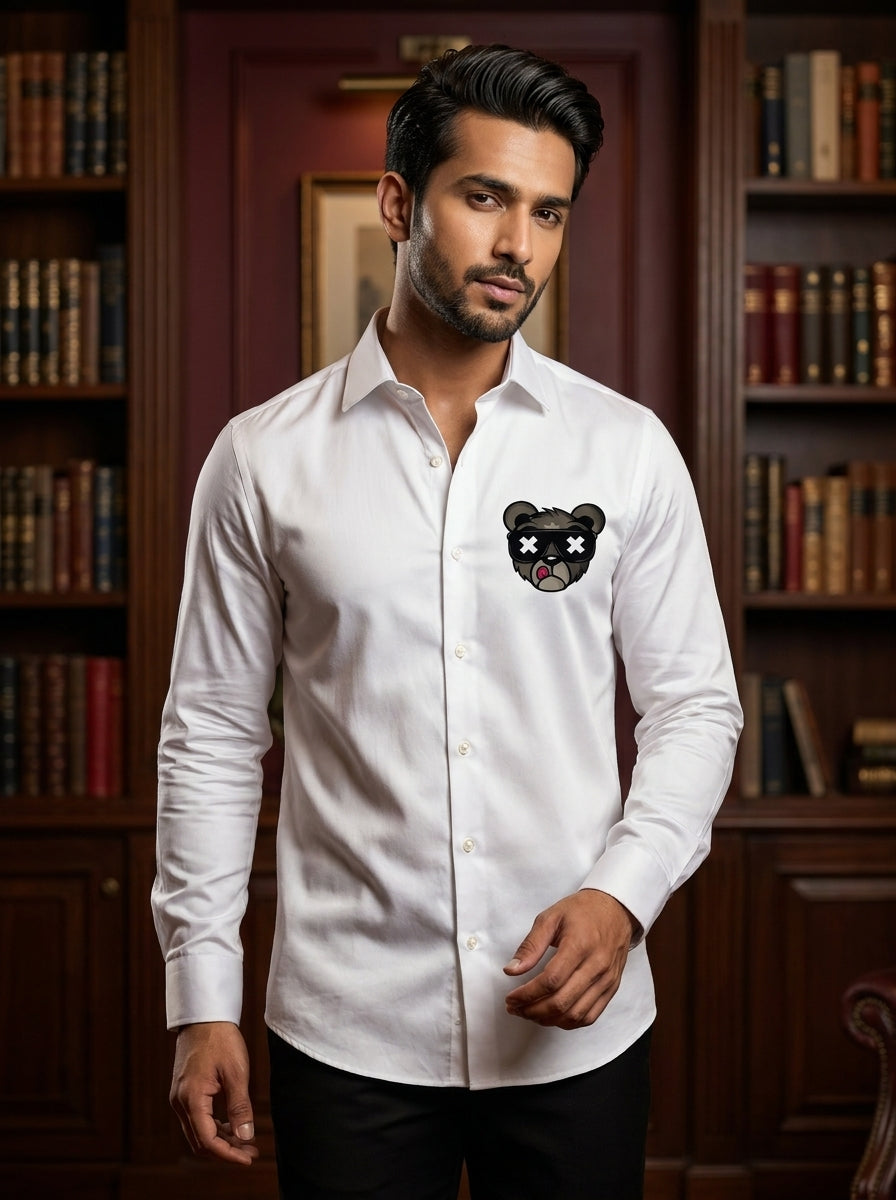 White Club Wear Printed Satin Cotton Shirt
