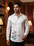 White Club Wear Printed Satin Cotton Shirt