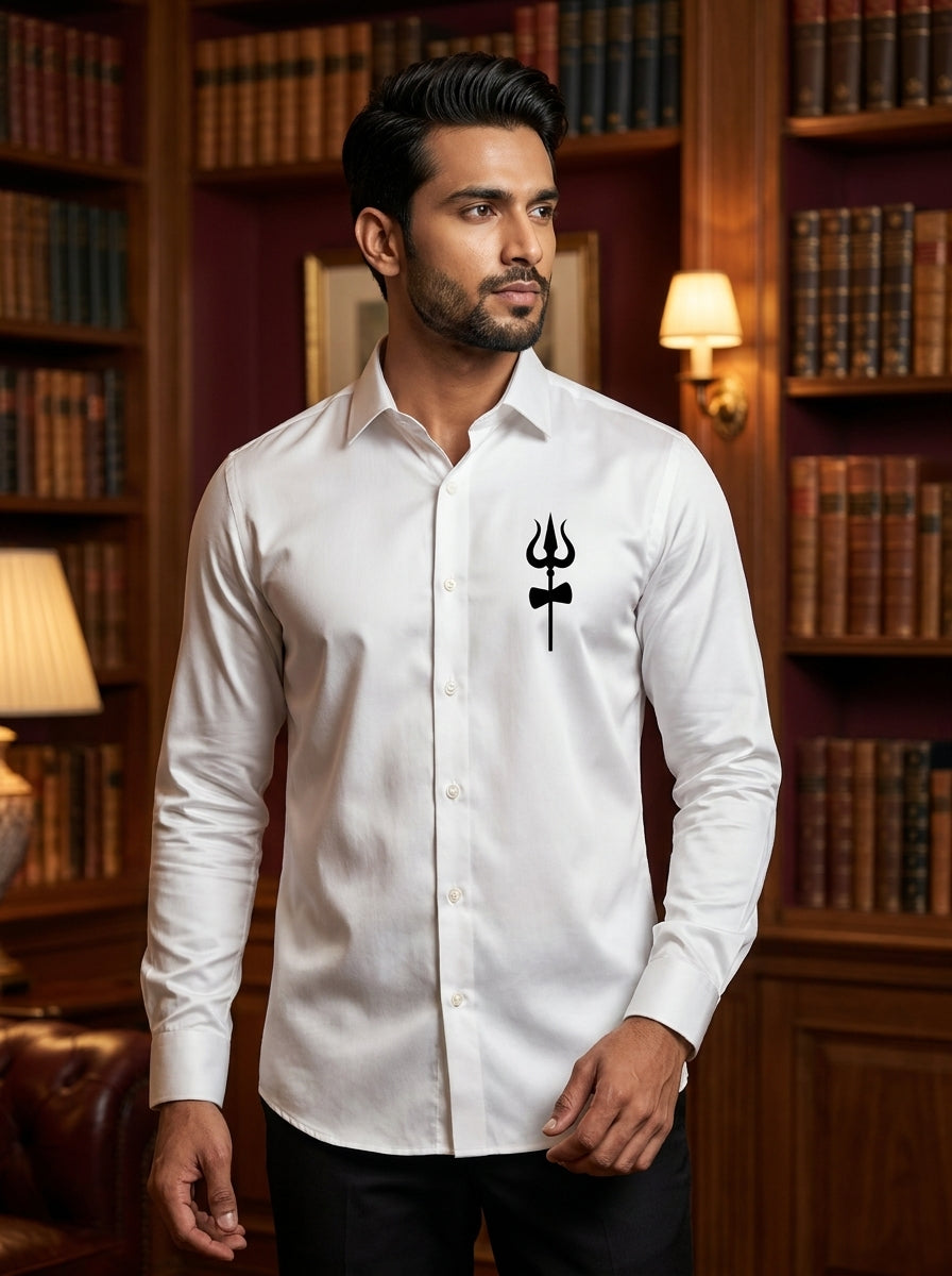 White Club Wear Printed Satin Cotton Shirt