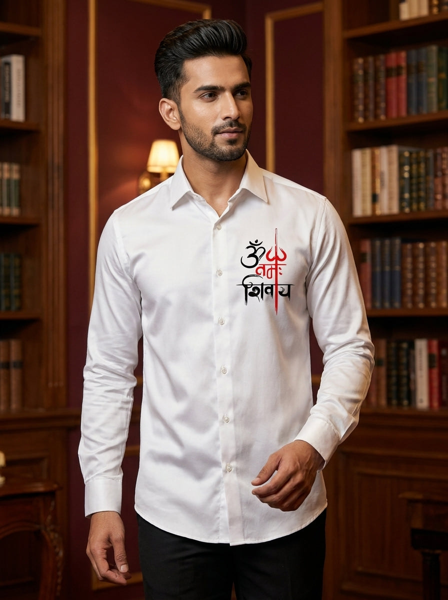 White Club Wear Printed Satin Cotton Shirt