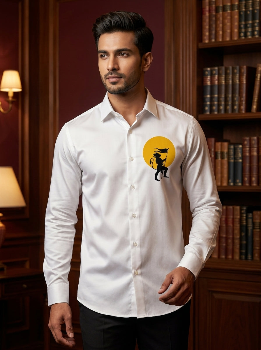 White Club Wear Printed Satin Cotton Shirt