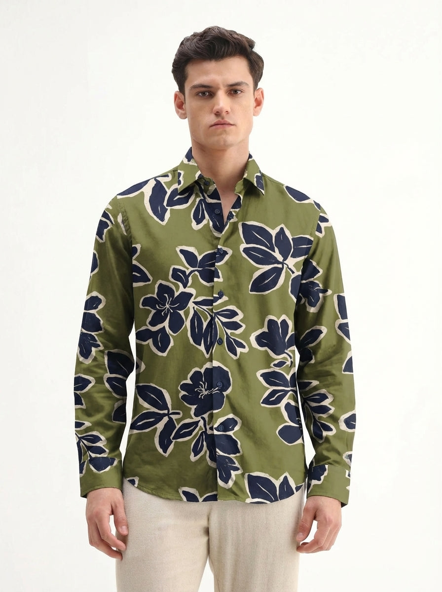 Olive Bloom Floral Print Shirt